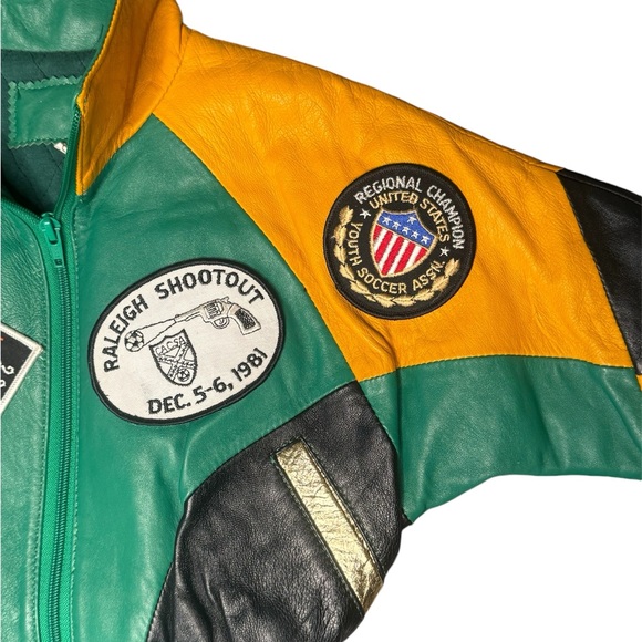 Kids Upcycled Vintage Leather With Vintage Patches Bomber Jacket No Tags - Picture 2 of 10